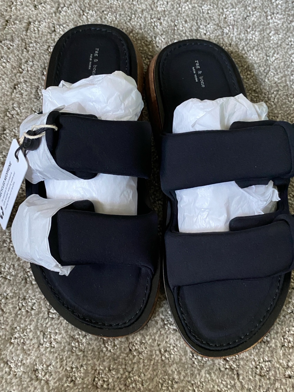 Rag & Bone Puffer Parker Black Double-Strap Slide Sandals
